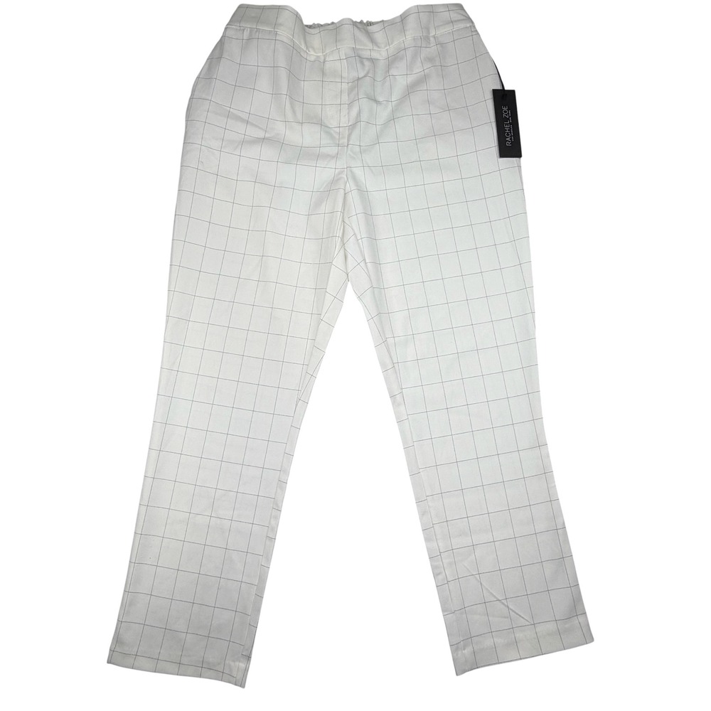 NEW Rachel Zoe Womens White Windowpane Straight Leg‎ Trousers Pants 10 Career